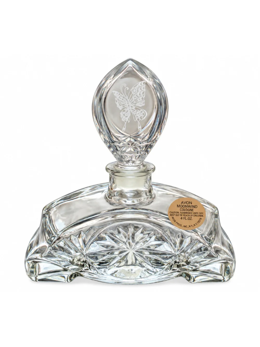 Vintage Avon Moonwind Cologne Butterfly Cut Glass Decanter Bottle 4 oz